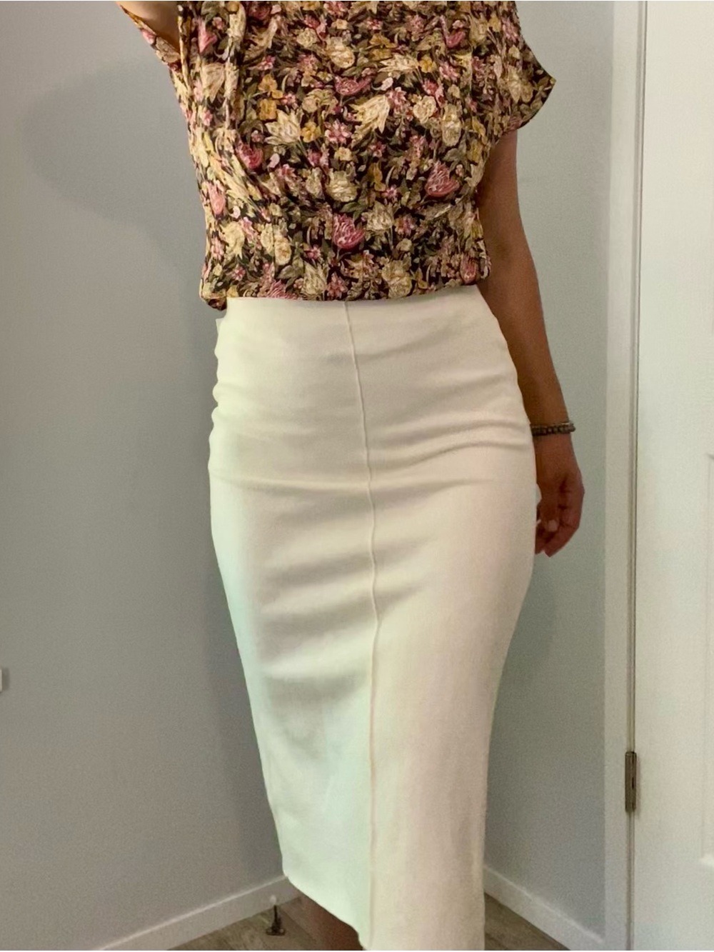 Zara Cream Knit Midi Skirt